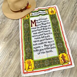 Rare IRISH LINEN kitchen towel/place mat multifunctional w Irish blessing quote